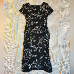 Vintage Midi Dress Autumn Leaf Print